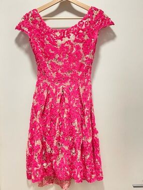 Anthropologie Jardim Lace Soutache Magenta Pink over oyster Lace Y2K dress Small